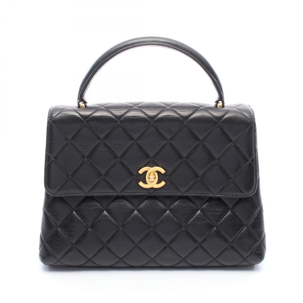 Chanel Matelasse Top Handle Bag Handbag Lambskin Sheepskin Black